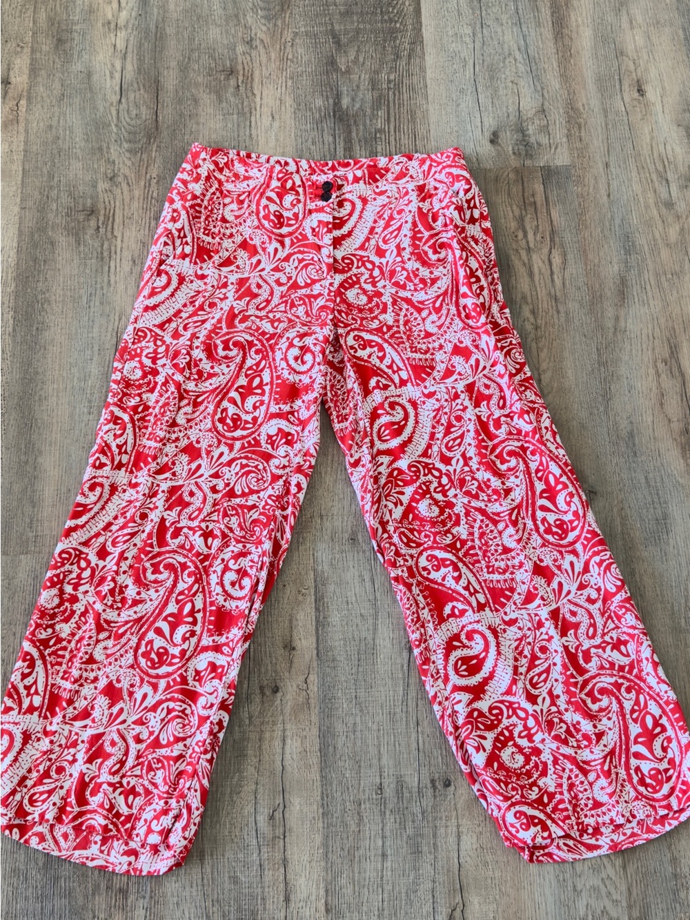 LOFT Red and White Paisley Wide-Leg Pants